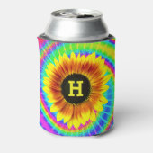 Sonnenblumen-Blume Power Tiedyed Retro Monogramm Dosenkühler (Kanne Rückseite)