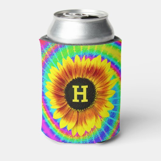 Sonnenblumen-Blume Power Tiedyed Retro Monogramm Dosenkühler (Kanne Rückseite)