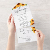 Sonnenblumen Blumen Elegante Script Hochzeit All In One Einladung (Abreißen)