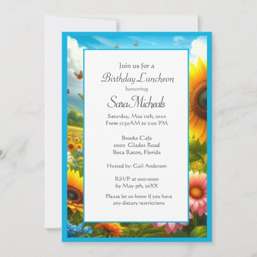 Sonnenblumen Blumen Geburtstagsessen Einladung (Vorderseite)