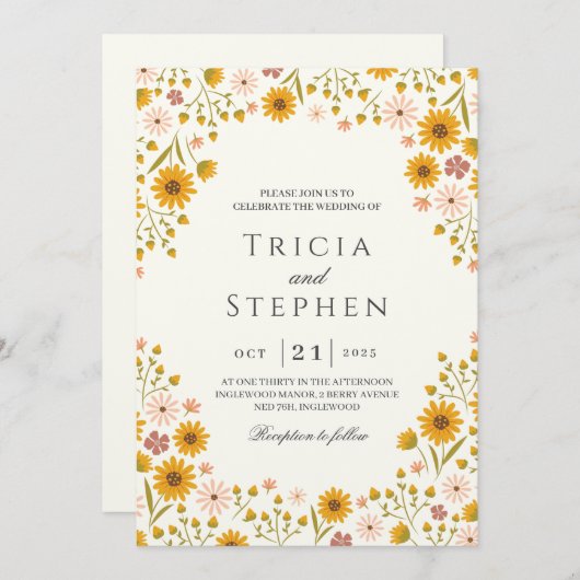 Sonnenblumen Blumen Hochzeit Einladung (Vorne/Hinten)