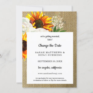Sonnenblumen-Blumen-Jutestoff Datum-Änderungsdetai Einladung