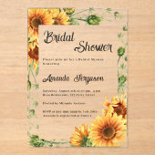 Sonnenblumen Blumen klares Brautparty Acryleinladungen (Vorderseite)