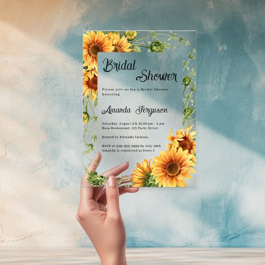 Sonnenblumen Blumen klares Brautparty Acryleinladungen