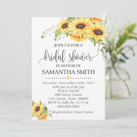 Sonnenblumen Blumen romantisches bohisches Brautpa Einladung (Stehend Vorderseite)