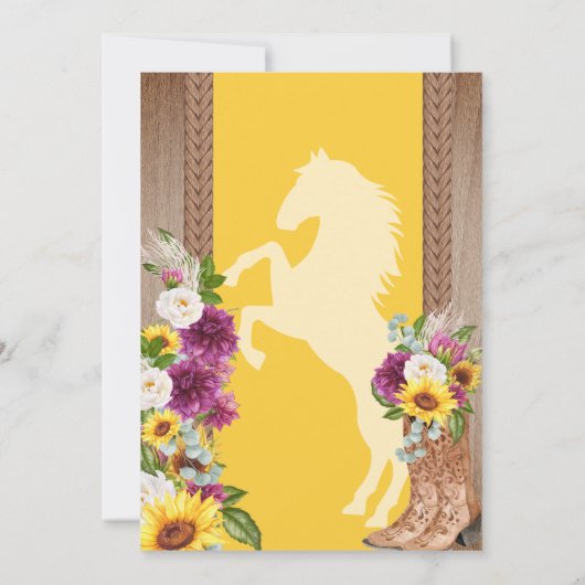 Sonnenblumen Blumen Rustikaler Charro Quinceanera Einladung (Rückseite)