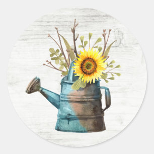 Sonnenblumen-Blumen & Rustikales Holz-Vintage-Land Runder Aufkleber