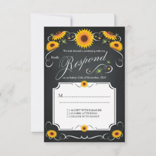 Sonnenblumen-Blumen-Schiefertafel-Vintage-Hochzeit RSVP Karte