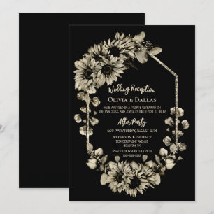 Sonnenblumen-Blumen-Schwarze Hochzeitsfeier Einladung