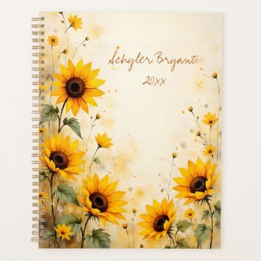 Sonnenblumen-Blumen-Spiralblock-Botanikdruck Planer (Vorderseite)