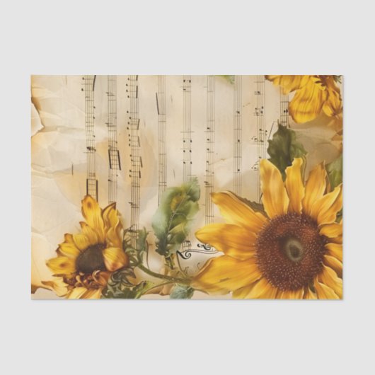 Sonnenblumen Blumen Vintages Musikblatt Ephemera Seidenpapier (Vorderseite)