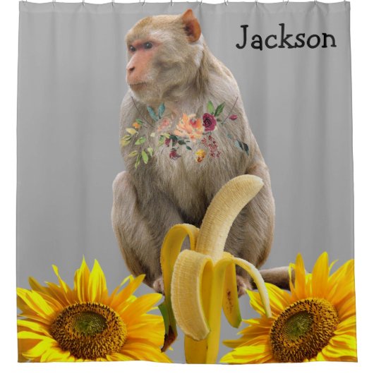 Sonnenblumen Blumenaffe Duschvorhang (Vorderseite)