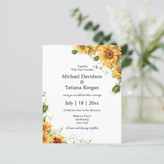 Sonnenblumen Blumencode Foto Hochzeitseinladung (Stehend Vorderseite)