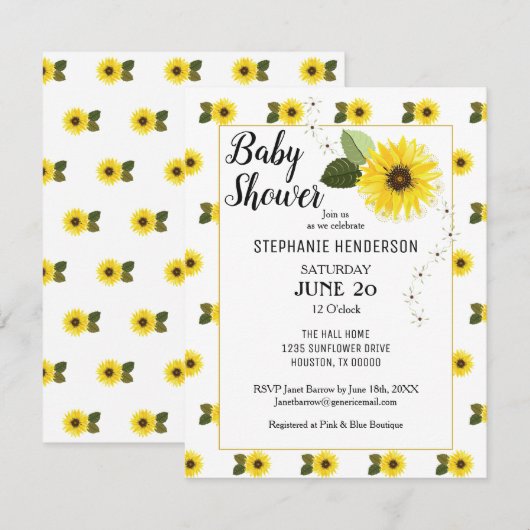 Sonnenblumen Blumendusche Einladung (Vorne/Hinten)