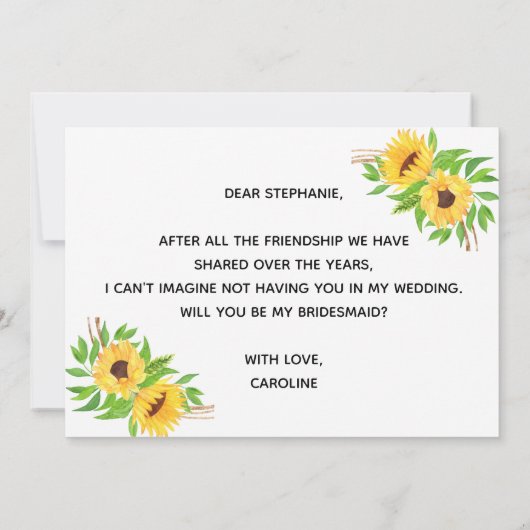 Sonnenblumen Blumengelb werden Sie meine Brautjung Einladung (Rückseite)