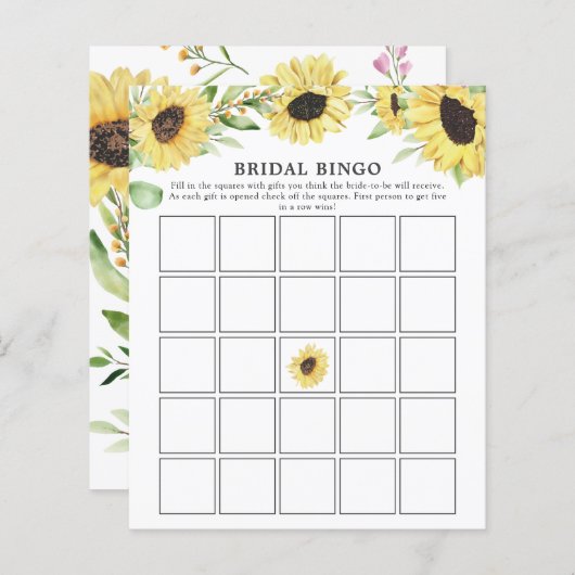 Sonnenblumen Blumengrün Brautparty Bingo Spiel (Vorne/Hinten)