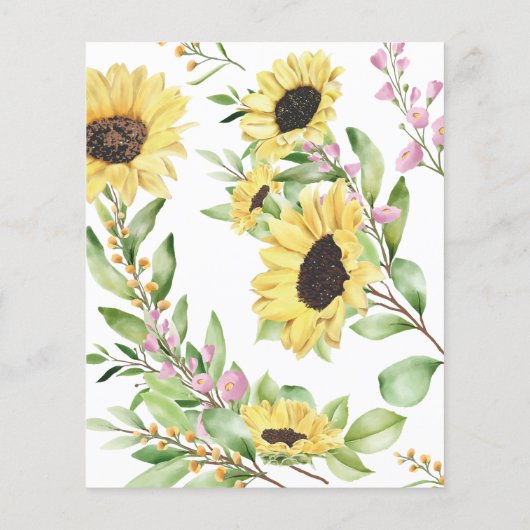 Sonnenblumen Blumengrün Brautparty Bingo Spiel (Rückseite)