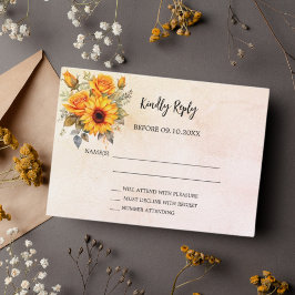 Sonnenblumen Blumengrün Hochzeit RSVP Mitteilungskarte