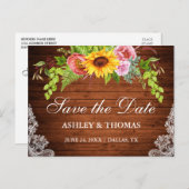 Sonnenblumen Blumenholz Spitze Save the Date Einladungspostkarte (Vorne/Hinten)