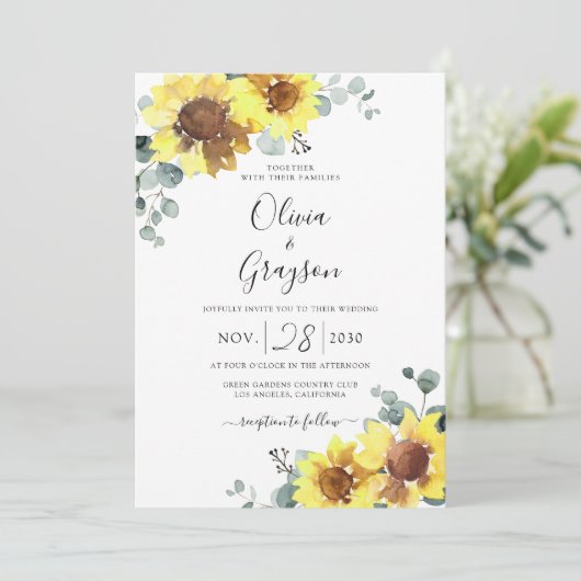 Sonnenblumen Blumenkode-UAWG Einladung (Stehend Vorderseite)