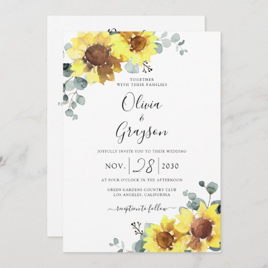 Sonnenblumen Blumenkode-UAWG Einladung (Vorne/Hinten)