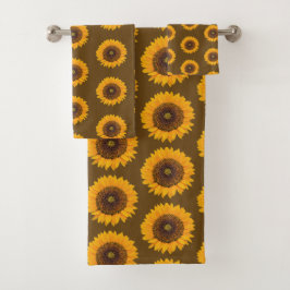 Sonnenblumen Blumenmuster Braun Gelb Handtuch-Set Badhandtuch Set