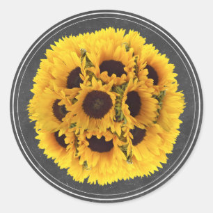 Sonnenblumen-Blumenstrauß-Schiefertafel-Rustikale Runder Aufkleber