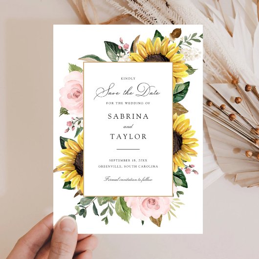 Sonnenblumen Blush Blume Grüne Save the Date Einladung