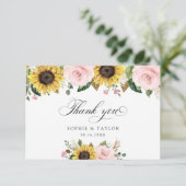 Sonnenblumen Blush Pink Blues Hochzeit Vielen Dank Dankeskarte (Stehend Vorderseite)