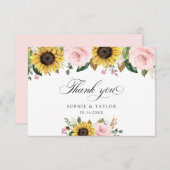 Sonnenblumen Blush Pink Blues Hochzeit Vielen Dank Dankeskarte (Vorne/Hinten)