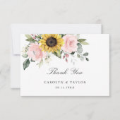 Sonnenblumen Blush Pink Blumen Rustikale Hochzeit Dankeskarte (Vorderseite)
