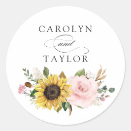 Sonnenblumen Blush Pink Floral Romantischer Umschl Runder Aufkleber