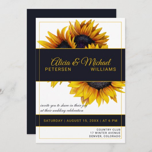 Sonnenblumen Blüte | Moderne Hochzeiten von Gold u Einladung (Vorne/Hinten)