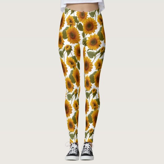 Sonnenblumen-Blüten-Blumenmuster Leggings (Vorderseite)