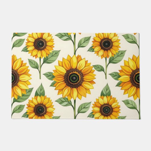 Sonnenblumen-Blüten-Nahtloses Muster Hellgelb Fußmatte (Vorderseite)