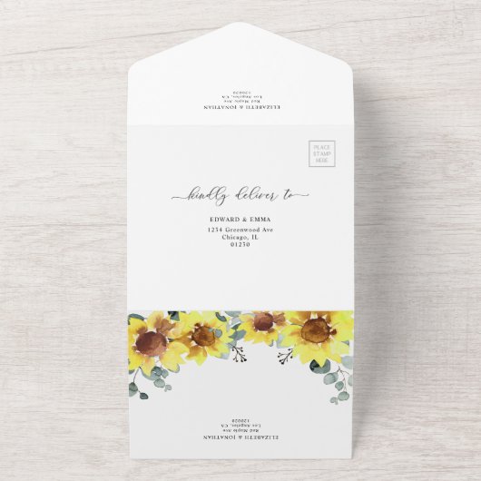 Sonnenblumen BlütenEukalyptus Hochzeiten Details U All In One Einladung (Außenbereich)