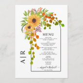 Sonnenblumen, Bogen und Monogramm-Hochzeit im Herb Menükarte (Vorderseite)