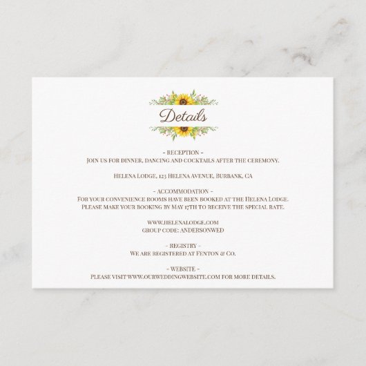 Sonnenblumen Boho Floral Wedding Card Begleitkarte (Vorderseite)