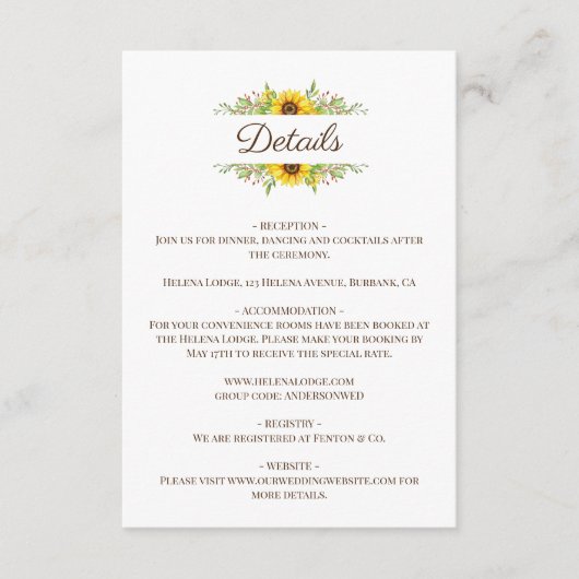 Sonnenblumen Boho Floral Wedding Card Begleitkarte (Vorderseite)