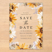 Sonnenblumen Boho-Hochzeit Save The Date Acryleinladungen (Vorderseite)