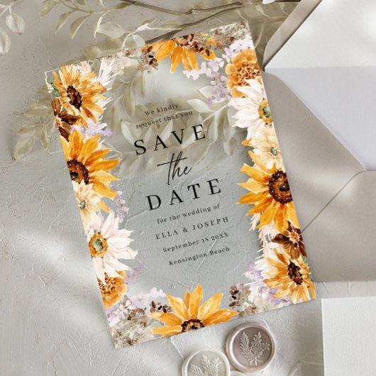 Sonnenblumen Boho-Hochzeit Save The Date Acryleinladungen