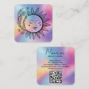 Sonnenblumen Boho Linienkunst Eleganter QR-Code Re Quadratische Visitenkarte
