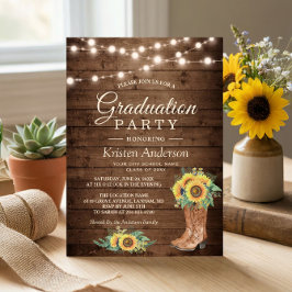 Sonnenblumen Boots String Lights Graduation Party Einladung