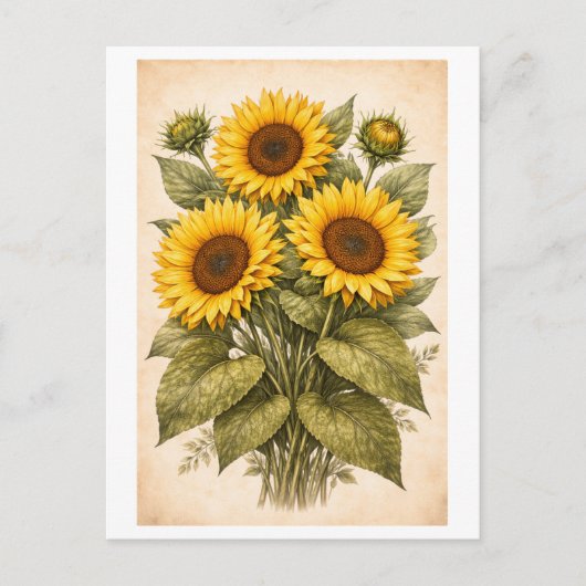 Sonnenblumen-Botanische Illustration im Vintage-St Postkarte (Vorderseite)