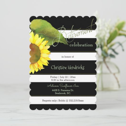 Sonnenblumen Botanische Rente Celebration Einladung (Stehend Vorderseite)