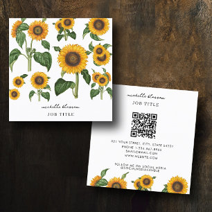 Sonnenblumen Botanisches Blattwerk QR Code Quadratische Visitenkarte