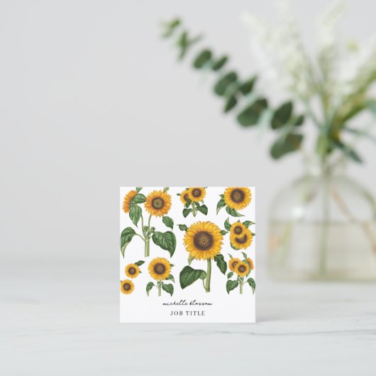 Sonnenblumen Botanisches Blattwerk QR Code Quadratische Visitenkarte (Stehend Vorderseite)