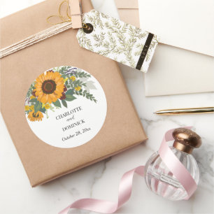 Sonnenblumen Bouquet Blumenkuchen Name Hochzeit Runder Aufkleber