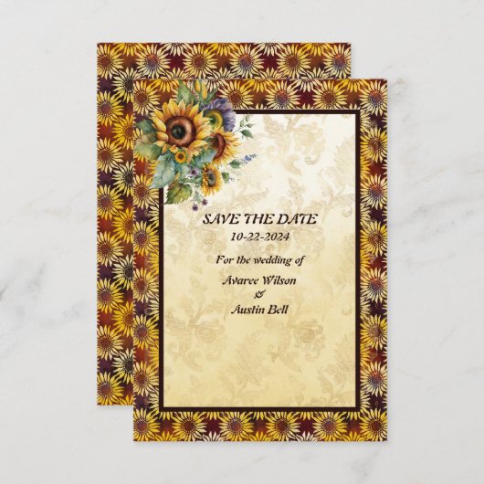 Sonnenblumen Bouquet Brown Gold Save The Date (Vorne/Hinten)