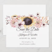 Sonnenblumen Bouquet Elegantes Land Save the Date Dankeskarte (Vorne/Hinten)